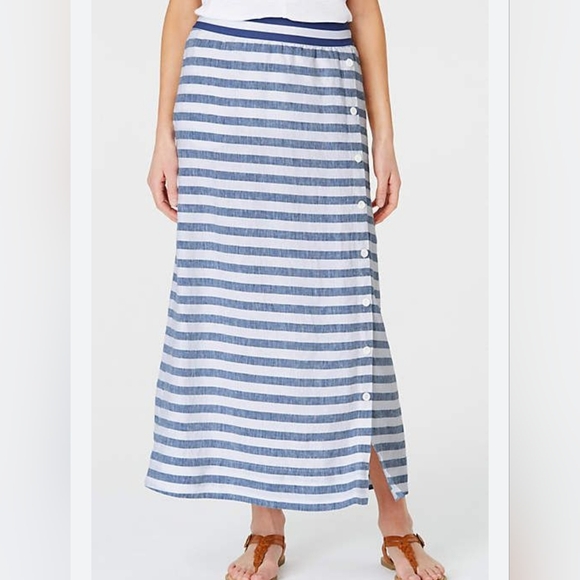 Ladies J. Jill Maxi Skirt Seaside Button Side 100% Linen Beachside Blue Small - Picture 3 of 13